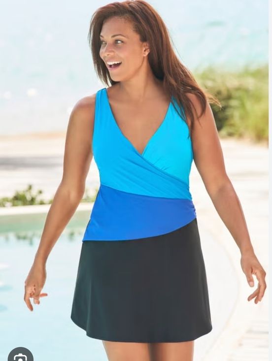 Swimsuits For All Other - Color Block Fit And Flare Swim Dress By Swim 365 Plus Size 28